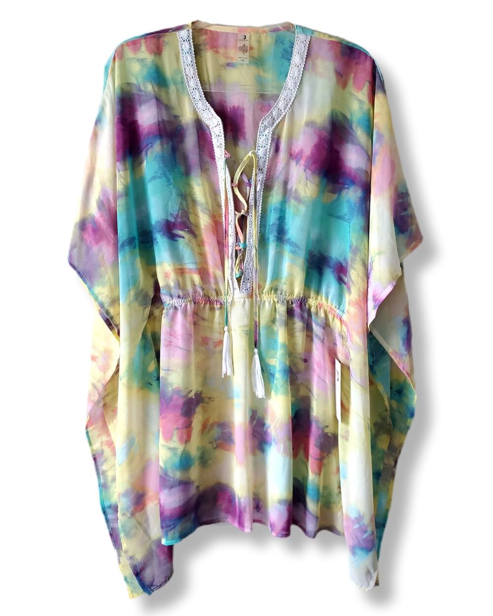 Women TiniBikini Pastel Tie Dye Sheer Coverup L XL Boho Hippie Festival Beach